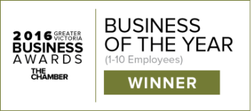 Honored as Greater Victoria’s 2016 Business of the Year (1–10 Employees) by the Chamber of Commerce.